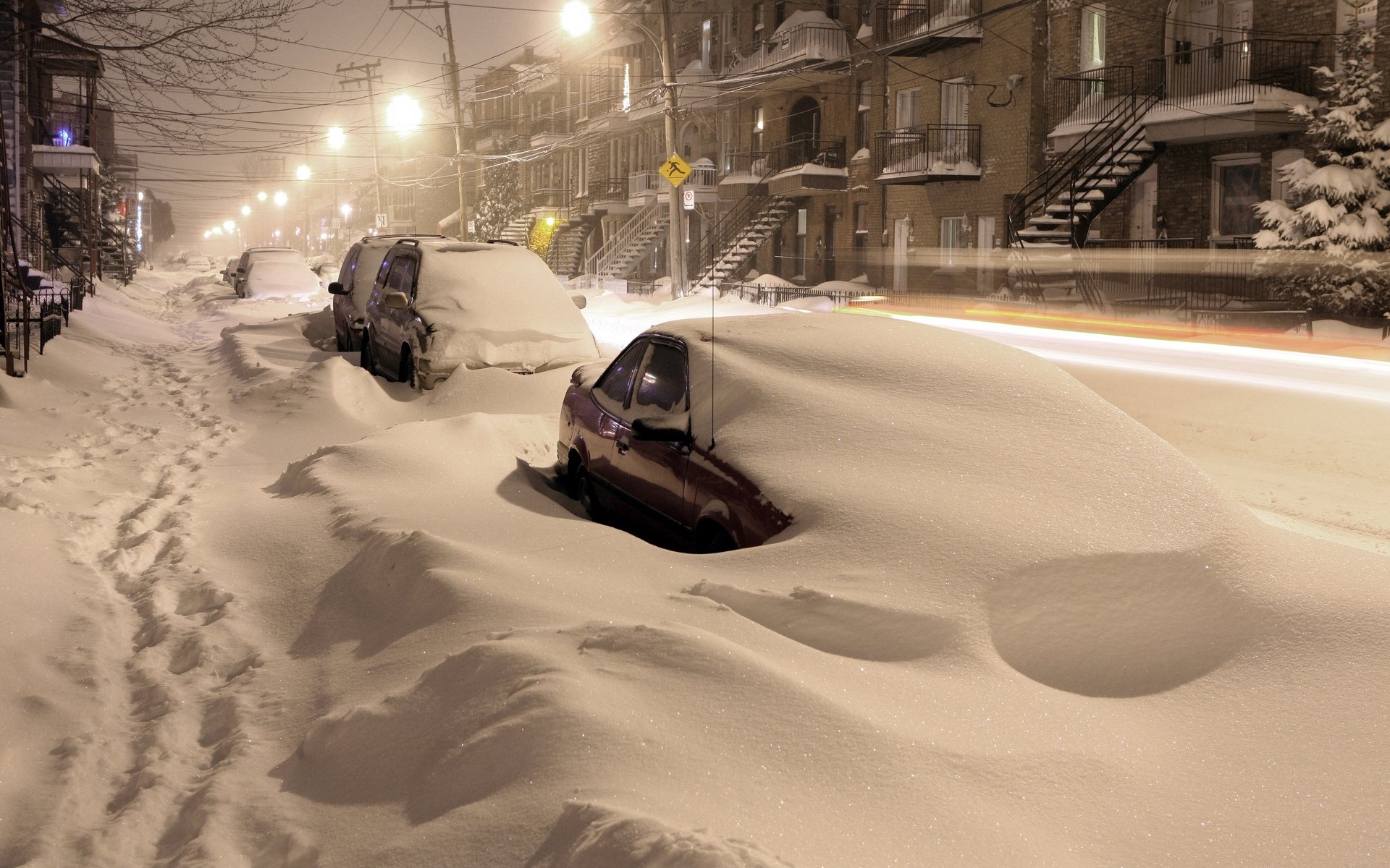 neige voitures nuit