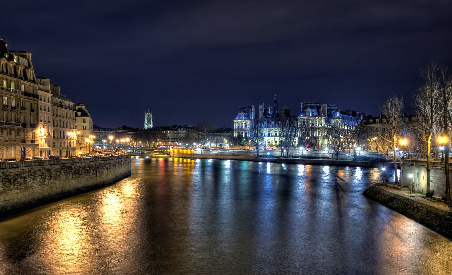 paris france rivière nuit lumières