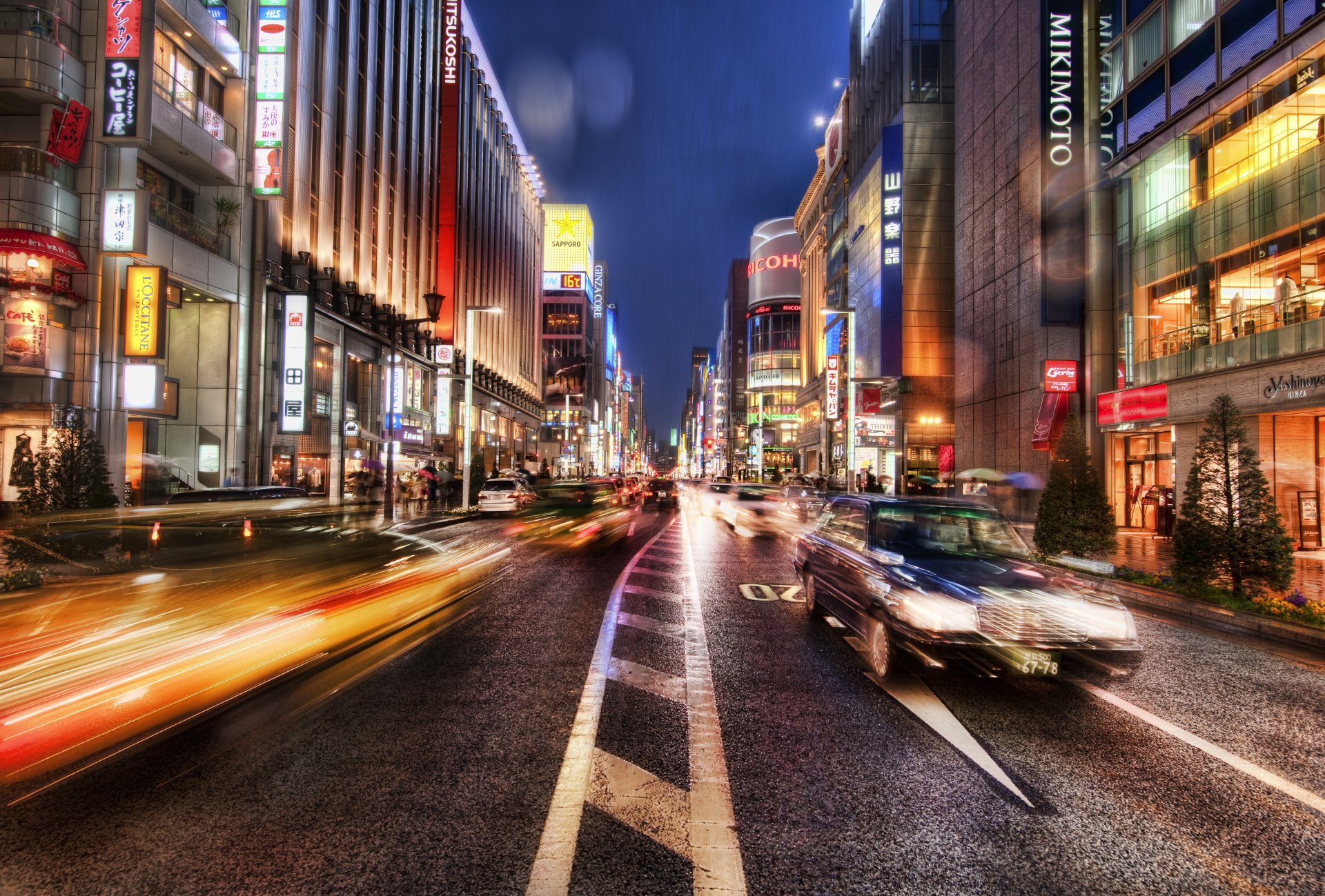 ginza tokio budynki droga maszyny