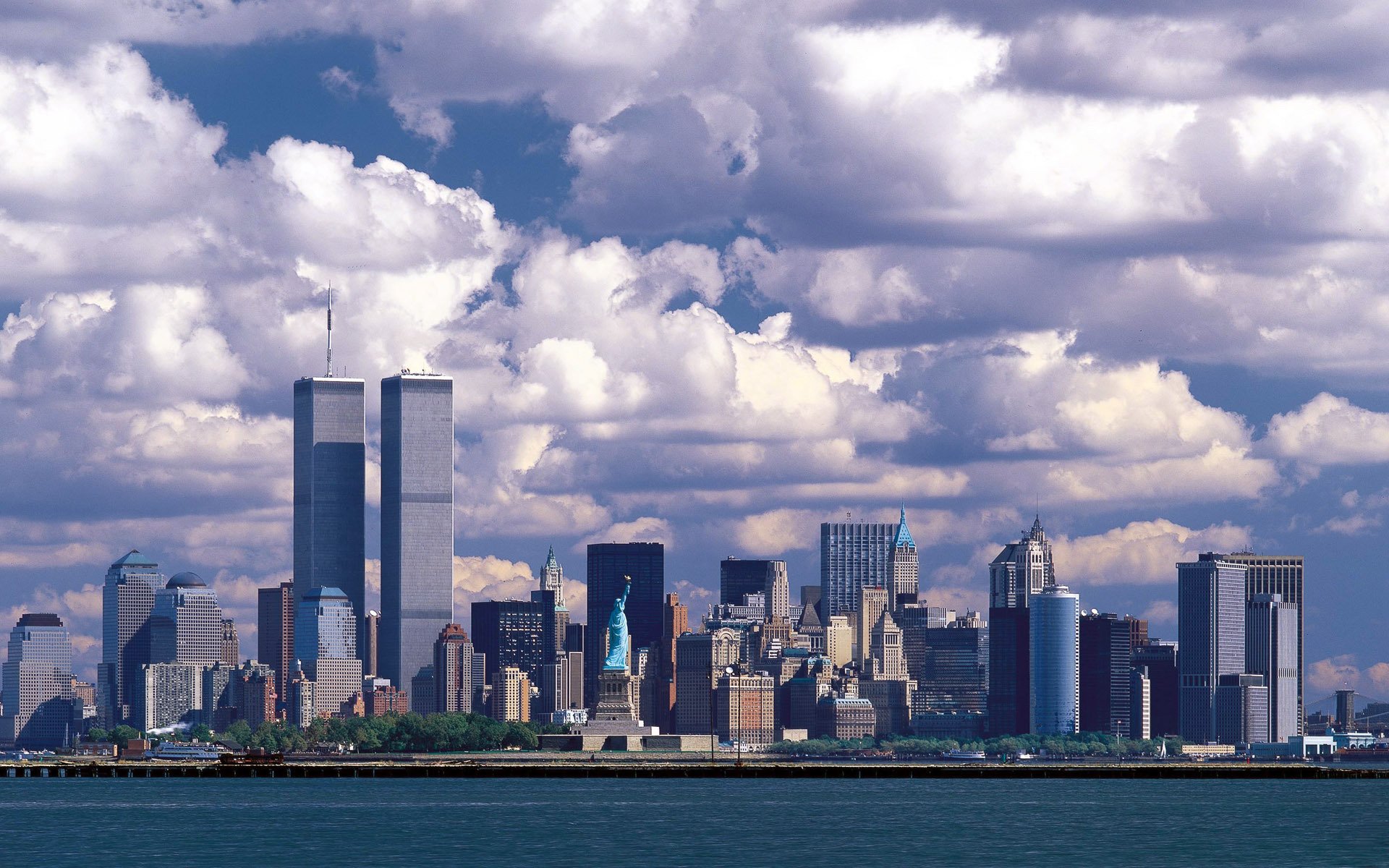 etats-unis ville mer gratte-ciel statue de la liberté