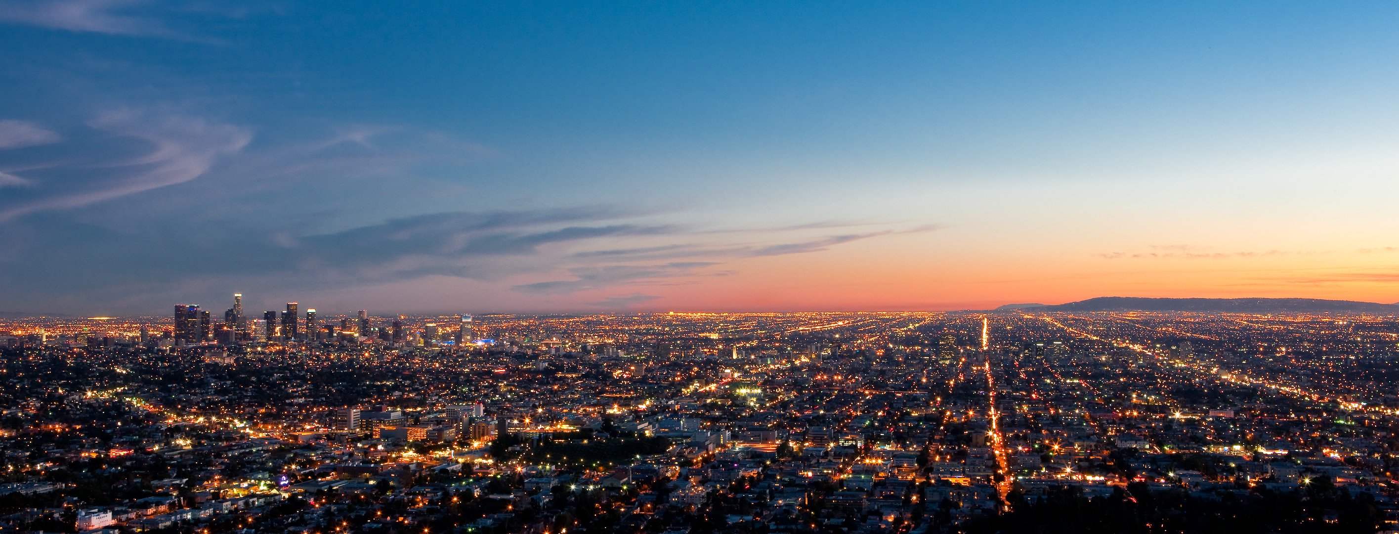 los angeles evening lights panorama