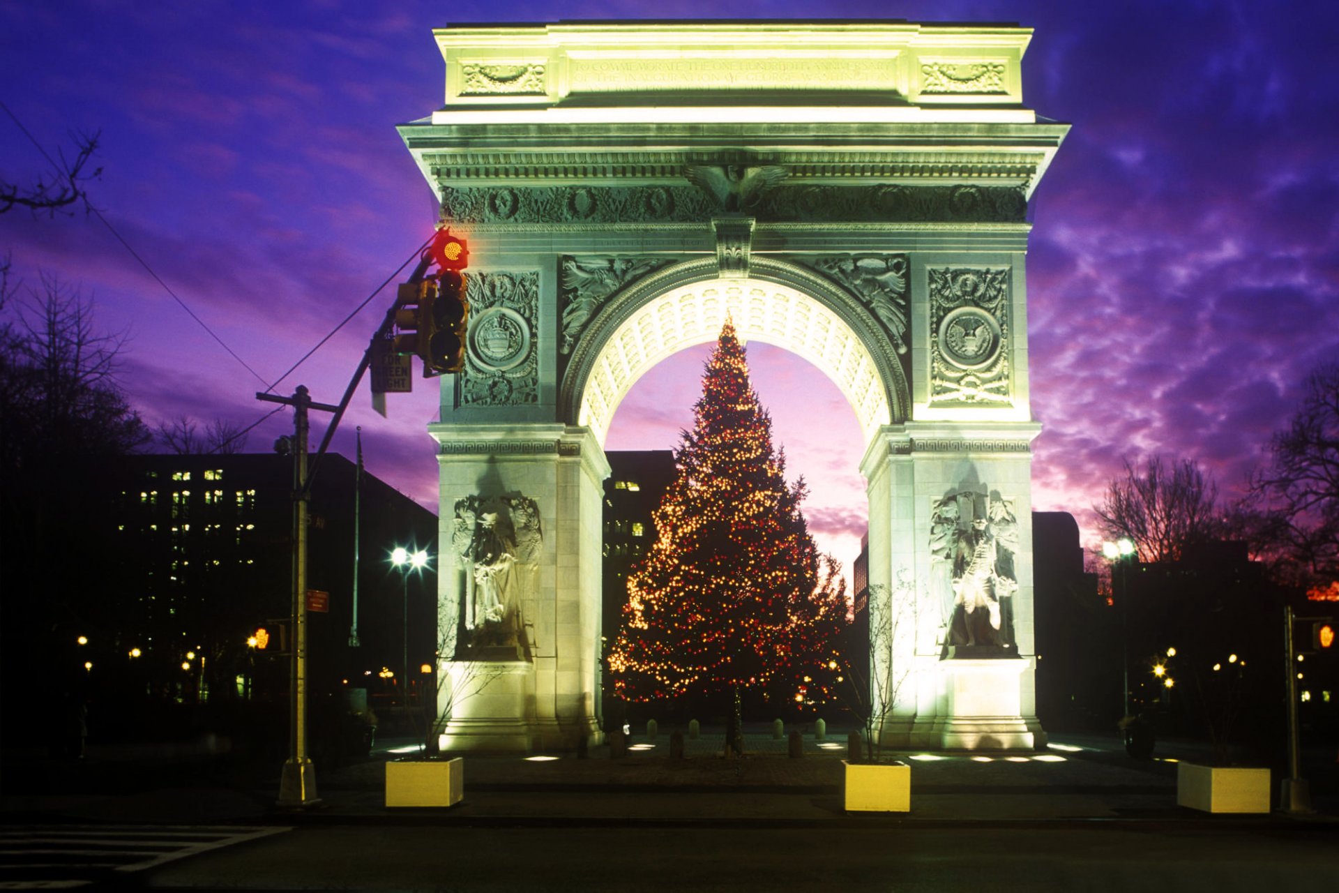 washington square park weihnachtsbaum nacht bogen