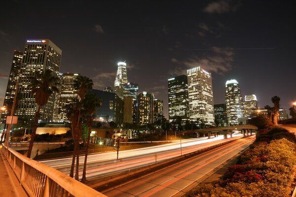 Lights of roads and buildings at night