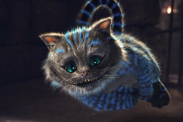 The cat hovers in the air in the movie Alice in Wonderland