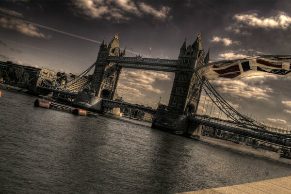 Flag over London Bridge over the Thames