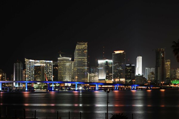 Panorama de la ciudad brillante de la noche