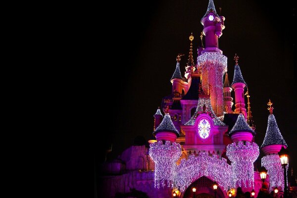 Pink castle in bright backlight