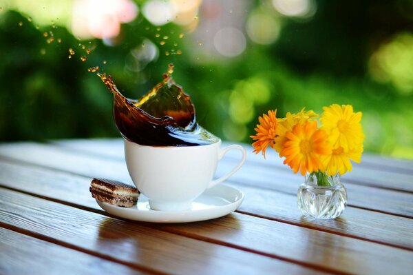 Beautiful cup of coffee on the table