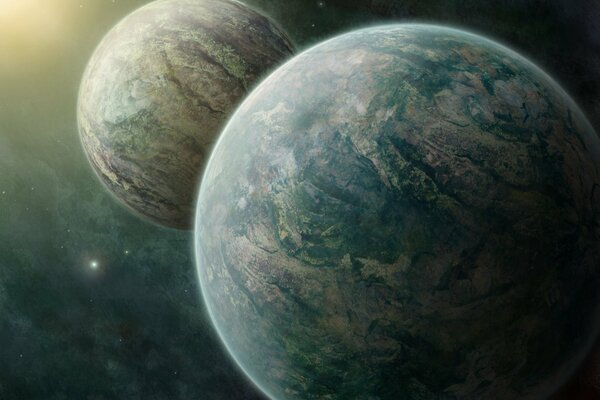 Две пары планет в огромном космосе