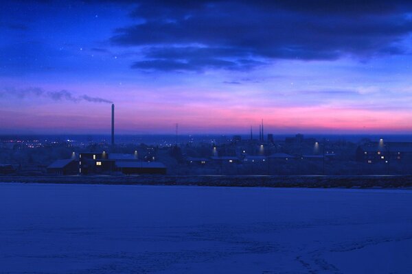 Coucher de soleil d hiver dans la ville avec des usines