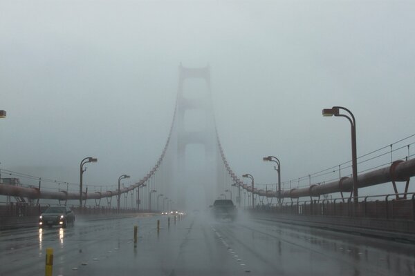 Cold foggy day on the bridge