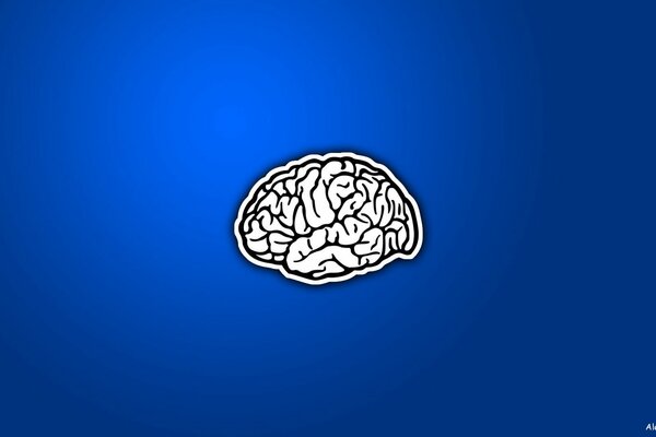 Minimalism, brain, blue background, art