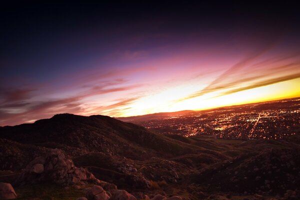 Incredible sunset from a hill overlooking the city