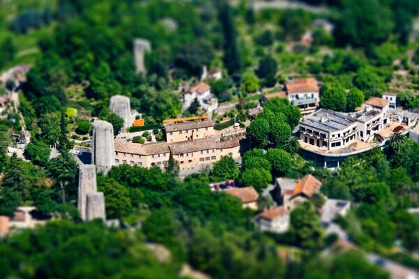 Medieval European settlement surrounded by greenery