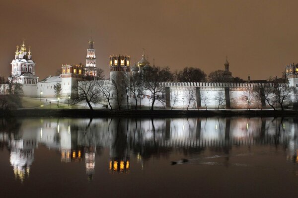 Evening Novodevichy Monastery in reflection