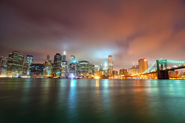 City lights illuminate skyscrapers