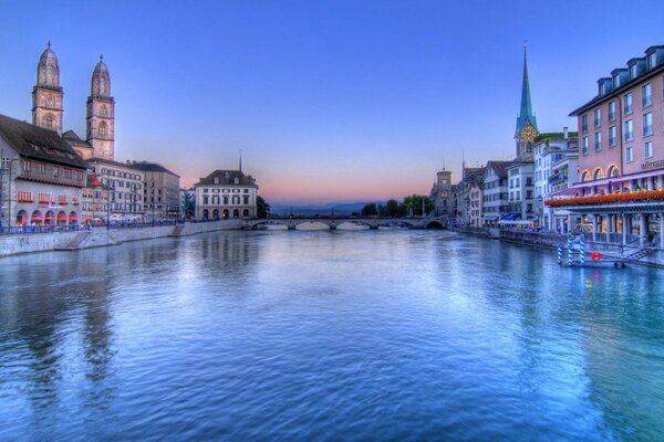 Houses on both banks of the river