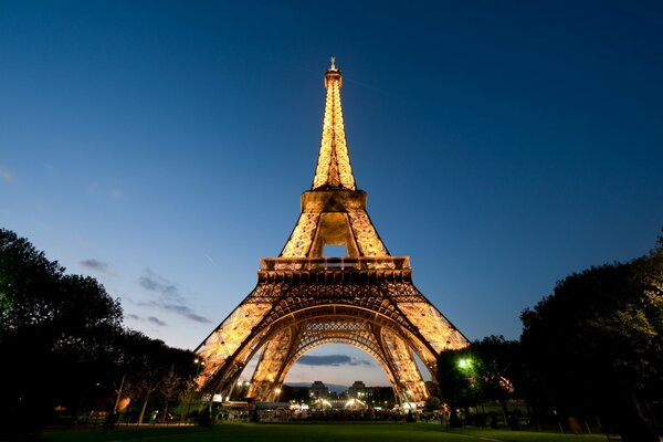 Lights of the Eiffel Tower in the evening