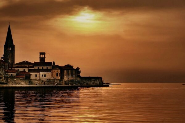 The tower on the peninsula at sunset