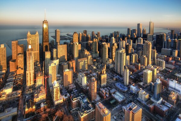 American skyscrapers against the blue horizon