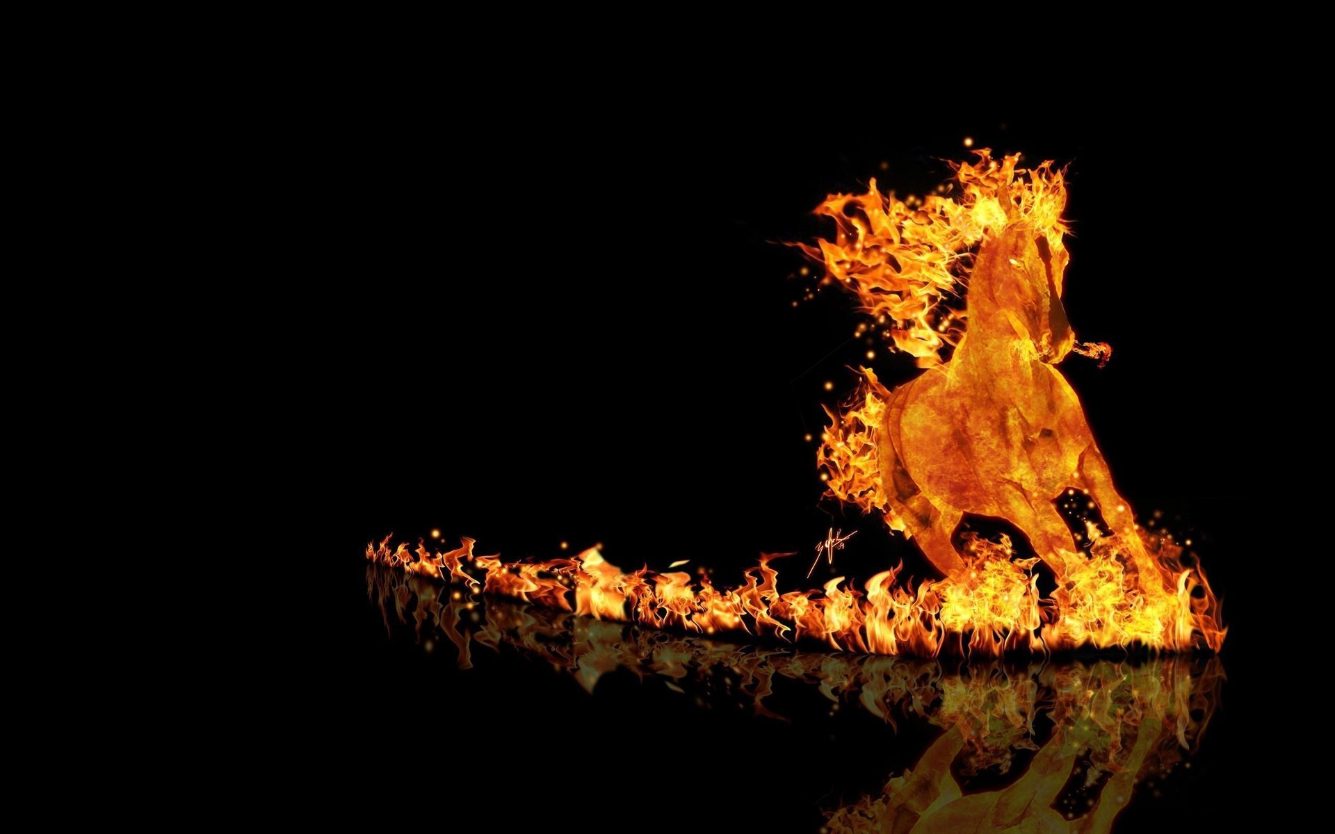 horse running fire