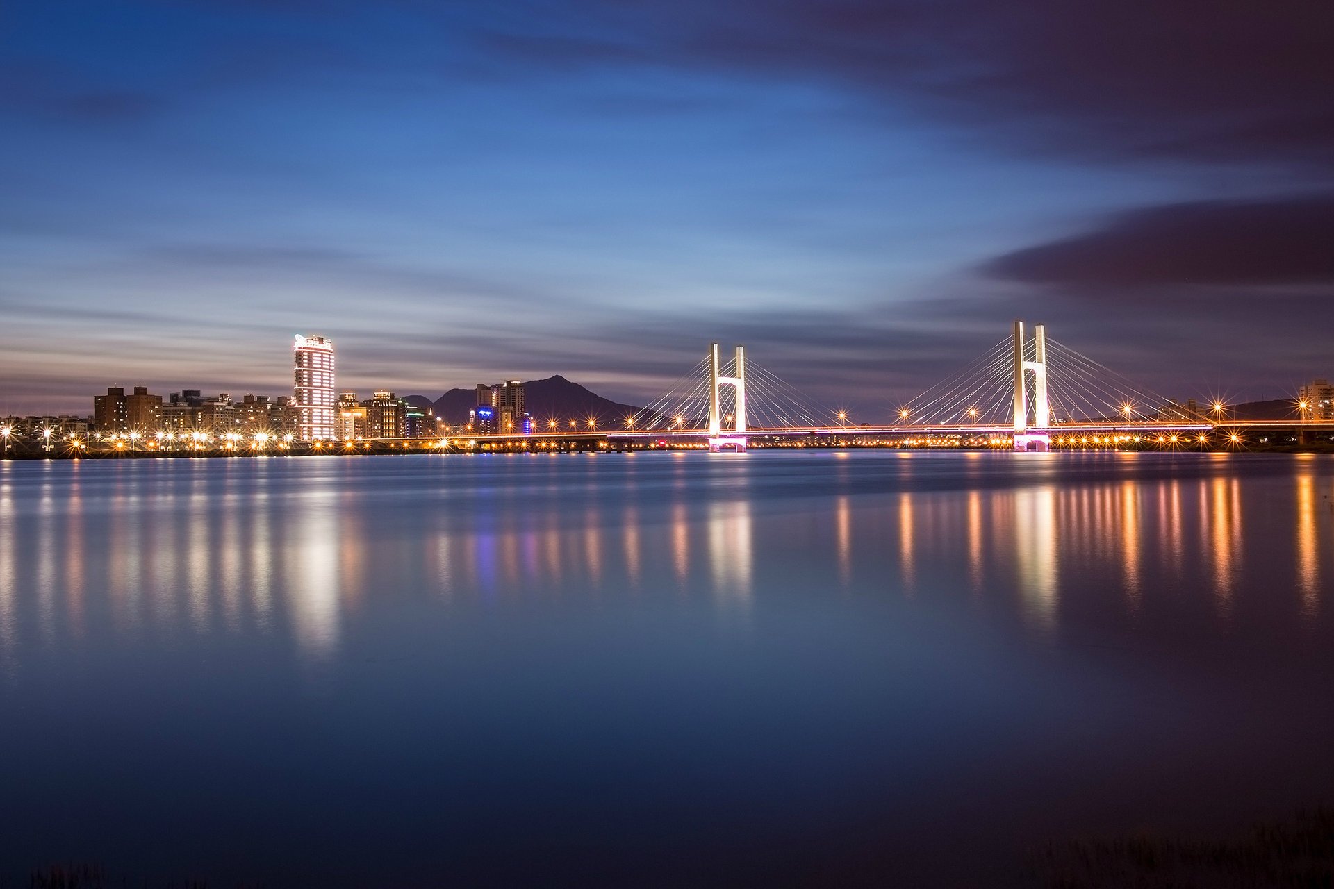 china taipei bridge china china river lights night taiwan reflection city