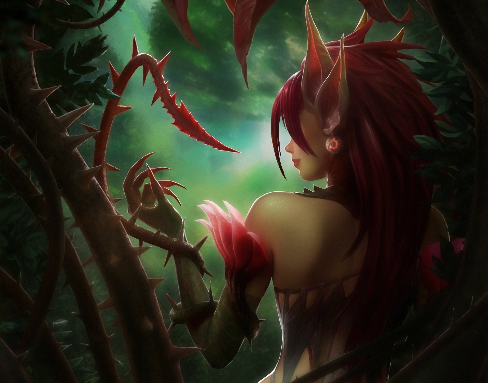 league of legends zyra girl ears spikes plants back