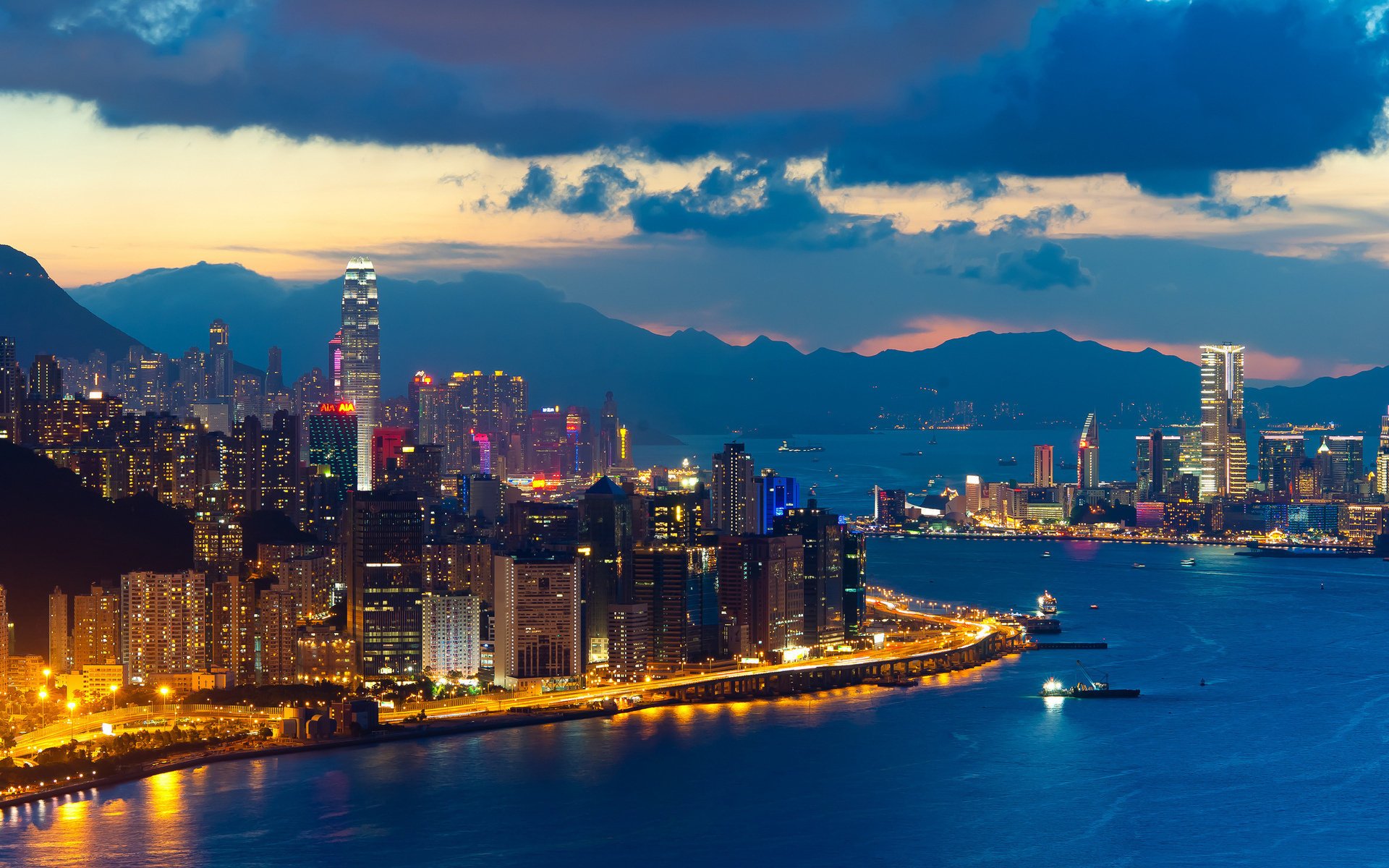 stadt hong kong landschaft dämmerung gebäude abend