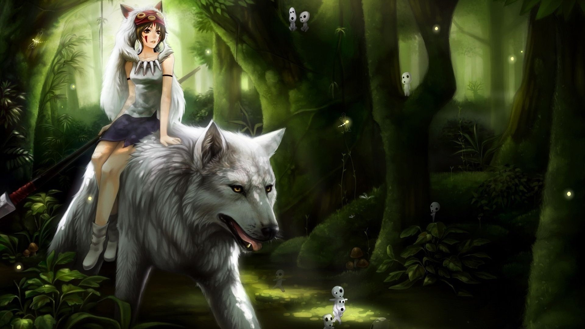 mononoke wilde anime prinzessin wolf mädchen krieger