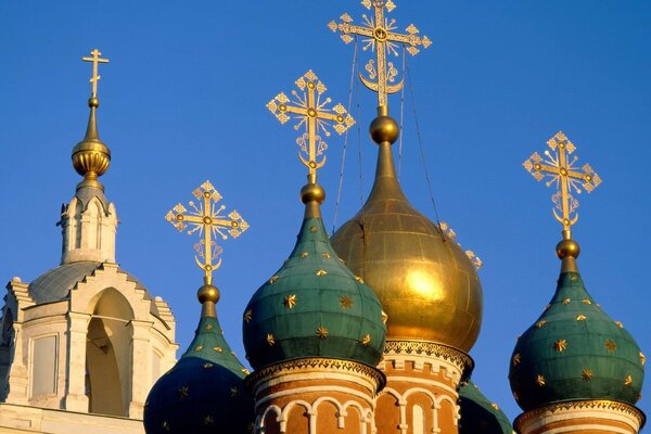 Domes of the Moscow temple against the sky