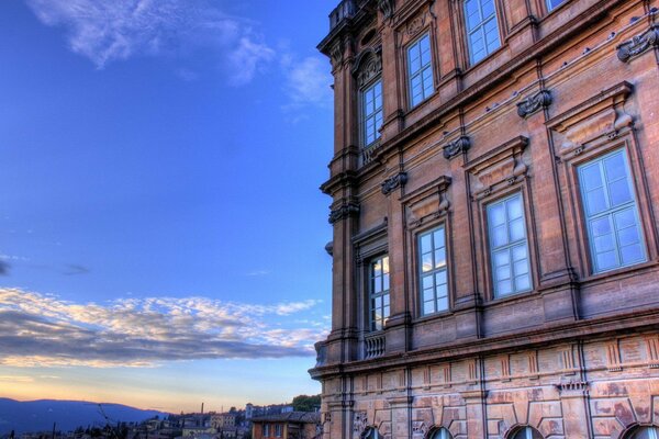 Blue sky and a building with windows