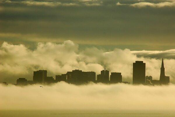 Buildings in thick fog