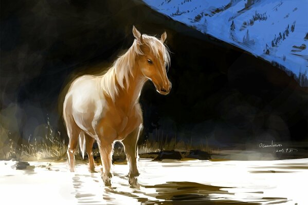 Kompozycja artystyczna Rudego konia w pobliżu wzgórza