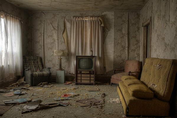 TV, Sofá, sillón Apartamento abandonado