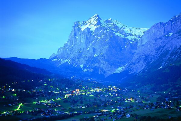 Evening lights near the mountain