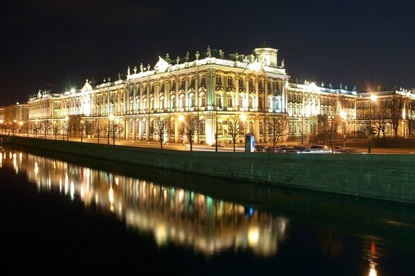 Lights of the Hermitage at night in St. Petersburg