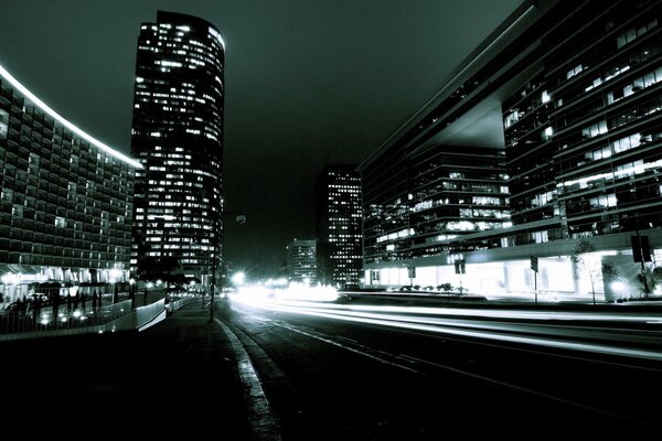 Night illuminated road in the city