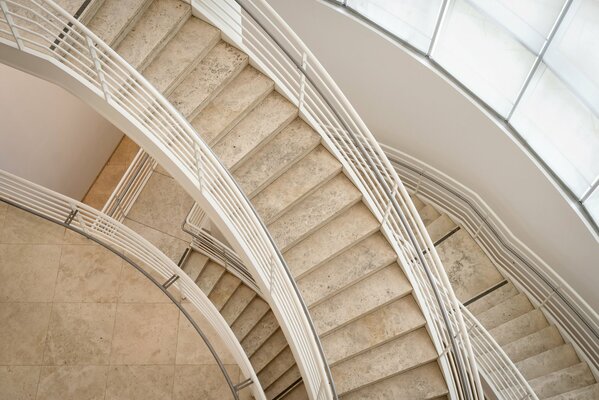 Circular staircase with handrails and steps