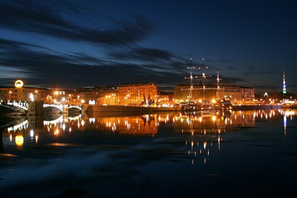 Bridge in St. Petersburg with night lighting