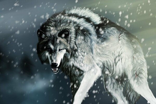 ¿Un lobo vagando por las montañas nevadas en busca de presas?