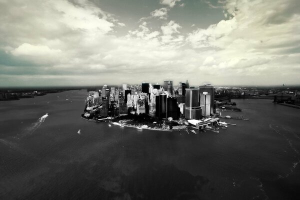 Panorama in bianco e nero degli edifici di New York