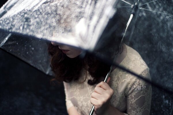 Girl with an umbrella in the rain