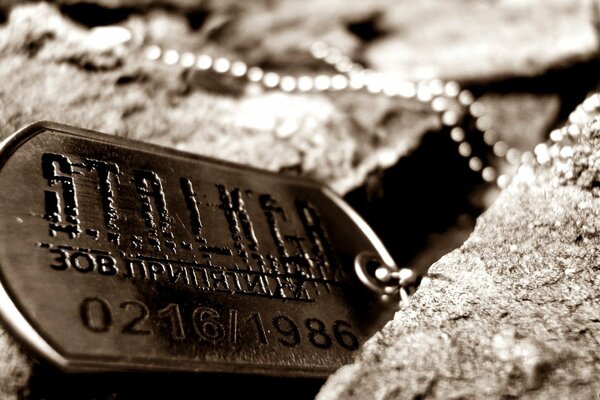 Медальен потерянный сталкером лежит на камнях в Припяти