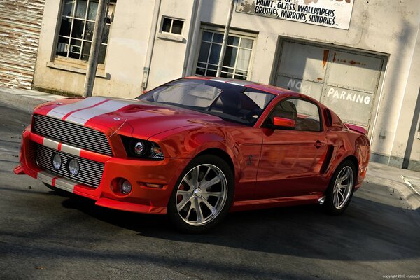 Mustang deportivo rojo con grandes discos