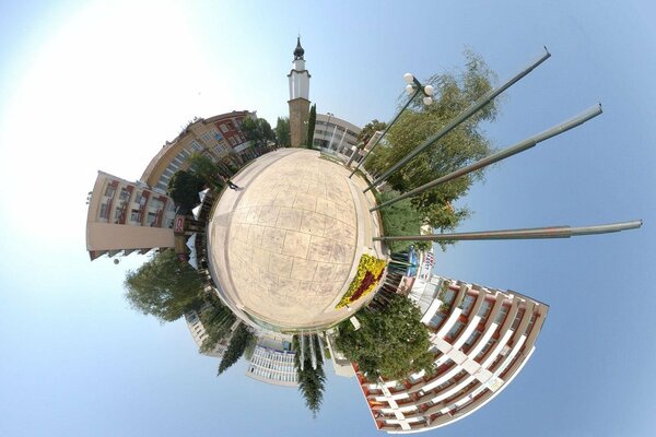 Panoramic photo of the square with the tower