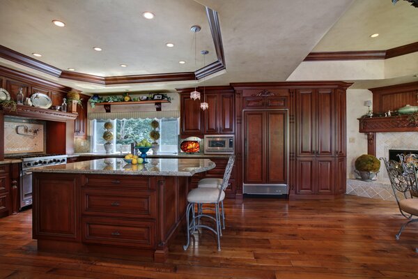 Kitchen interior in brown tones