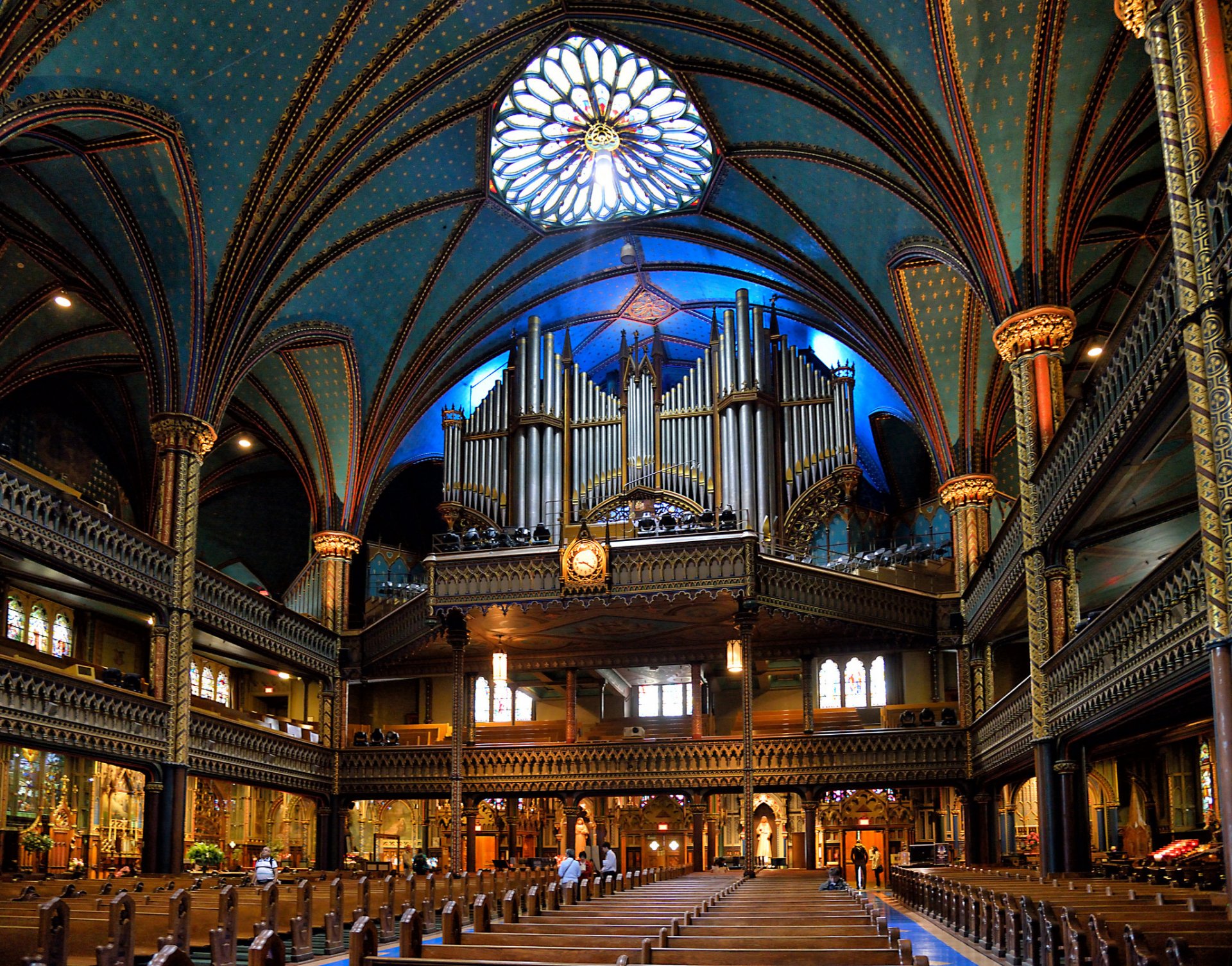 katedra matki bożej montrealskiej bazylika notre dame de montreal kanada kościół kolumna balkon religia organy