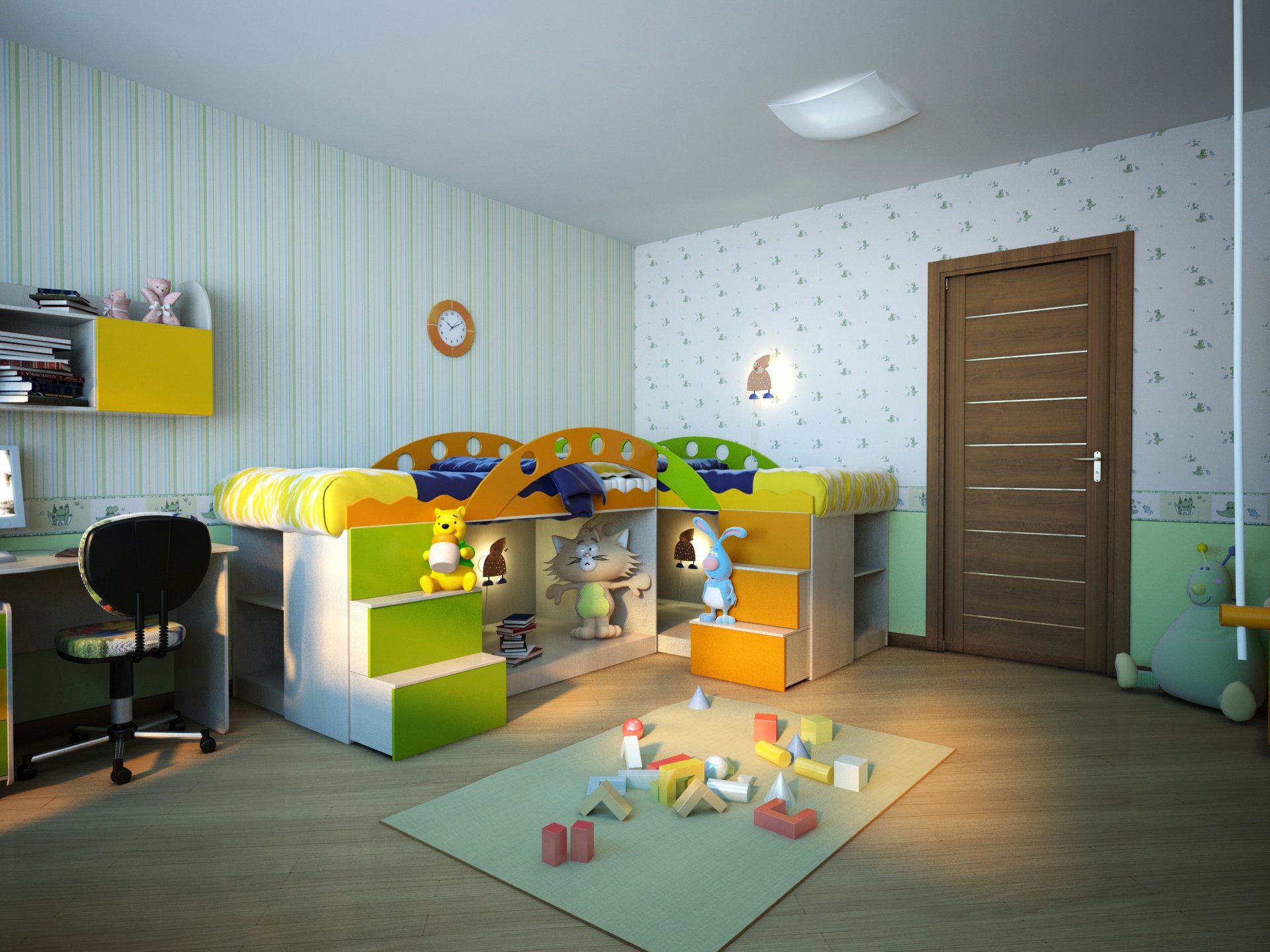 children s room bed doors wallpaper design toy