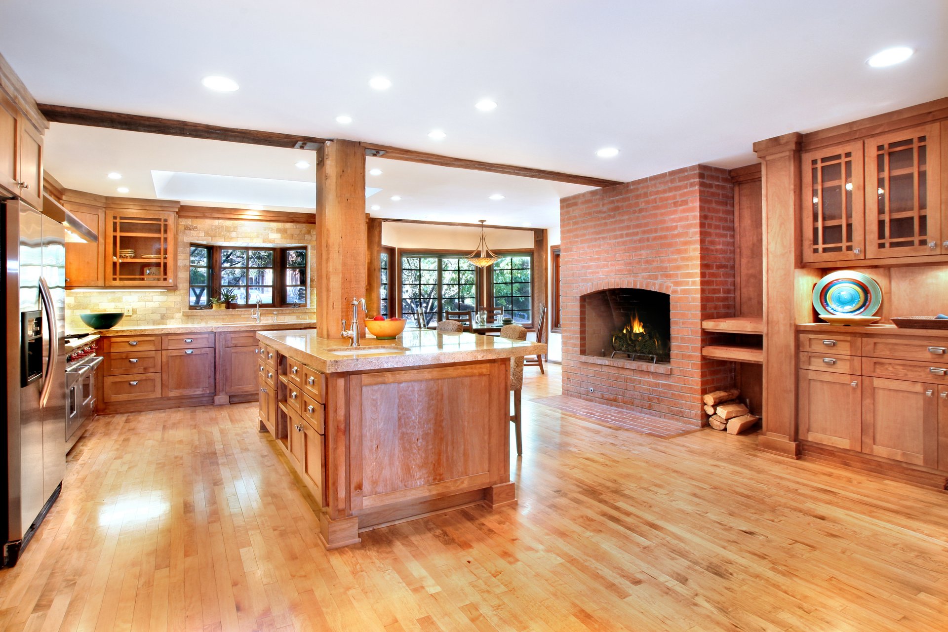 interior kitchen design fireplace photo