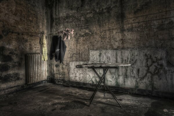 Ironing board in a large room